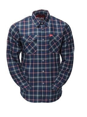 Dixxon The Torrence  Navy Plaid Long-Sleeve Button Down Shirt with Red Accents